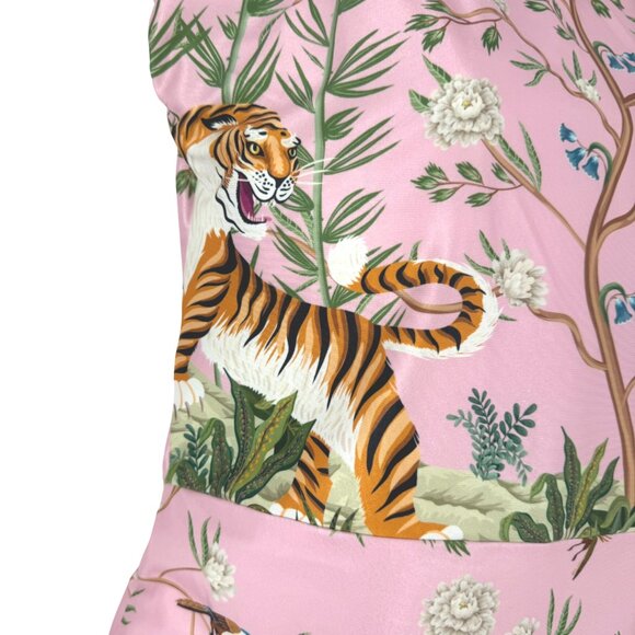 Averie Melina Zip Up One Piece Swimsuit 2XL Tiger Blossom Print Pink SW-2112 - Picture 6 of 10